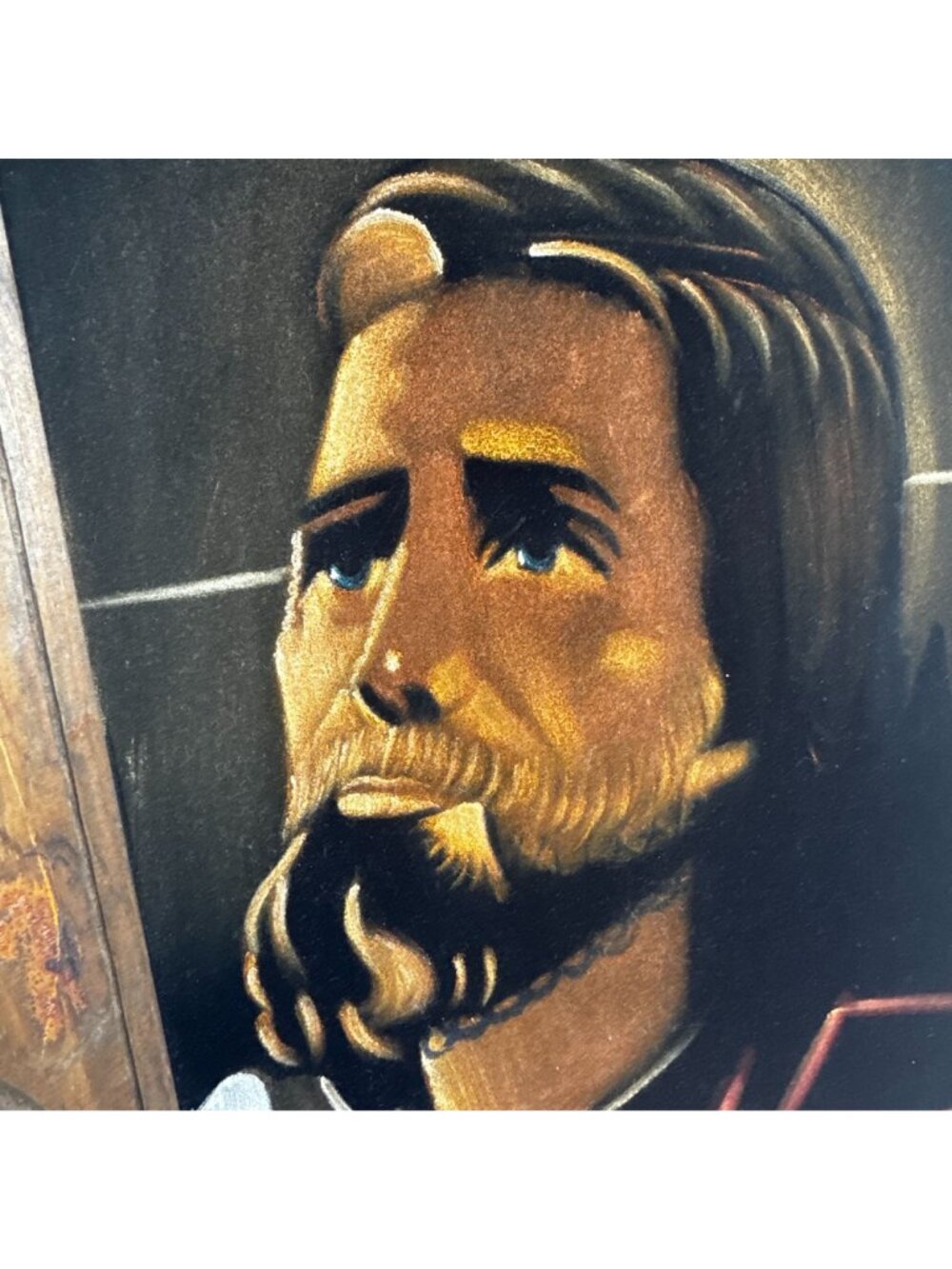Vintage Framed Jesus Portrait Black Velvet Painting Signed By Miguel - 14"x23" - Picture 3 of 10